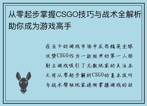 从零起步掌握CSGO技巧与战术全解析助你成为游戏高手